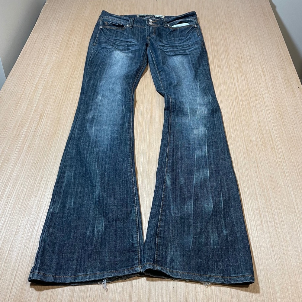 Dollhouse Flare Jeans Women Dark Wash Rhinestone Low Rise Bell Bottoms Size 7